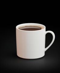 A Simple White Coffee Mug Filled with Rich, Dark Brew Against a Black Background for Coffee Lovers and Aesthetic Enthusiasts
