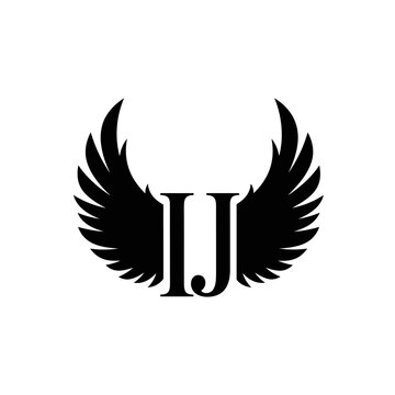 Black Wings Logo with Initials IJ - Heraldic Emblem