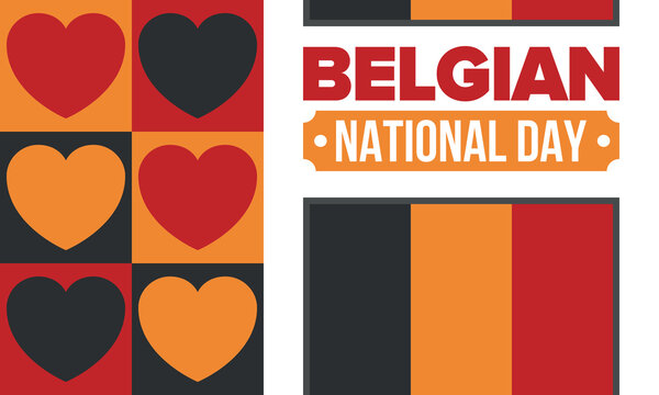Belgian National Day. Belgium Independence day. Annual holiday in Belgium, celebrated in Jule 21. Patriotic design. Poster, greeting card, banner and background. Vector illustration