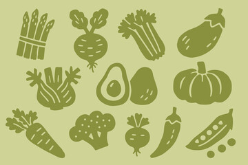 Vegetable set minimal silhouette vector illustration © Victoria