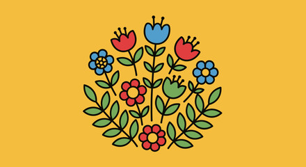 Naklejka premium Colorful Flowers and Leaves Illustration Design.