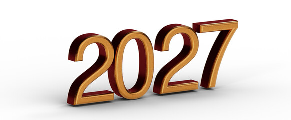 3D render of the year 2027 in gold against a white background. Perfect for New Year greetings or financial concepts. © vegefox.com