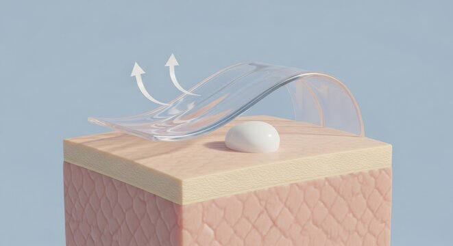 Skin care product application with transparent patch on human skin