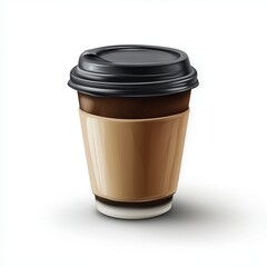 Modern Paper Coffee Cup with Black Lid and Brown Sleeve Positioned on a Light Background, Ideal for Hot Beverages