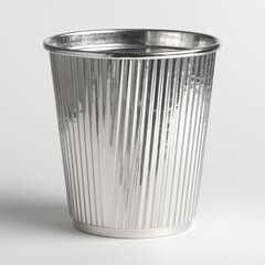 Shiny Metallic Trash Can with Vertical Stripes Perfect for Modern Home or Office Environments and Waste Management Solutions