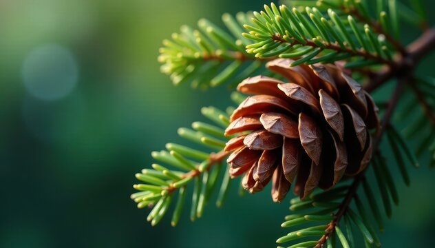 Close-up of shiny conifer cone and twig pattern, twig, texture
