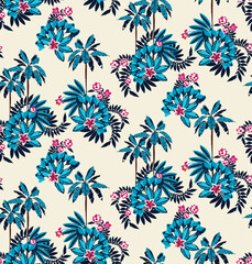 Seamless tropical leaves pattern design. Hand draw exotic flowers pattern. © akın demirci