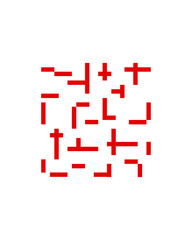 Fototapeta premium Minimal geometric pattern made of short line segments and cross shapes arranged in a grid. Abstract crimson red composition with simple angular elements, modern minimalist background.