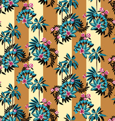 Seamless tropical leaves pattern design. Hand draw exotic flowers pattern. © akın demirci