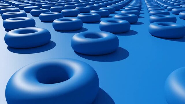 Abstract Blue Torus Shapes Background, Seamless Pattern, 3D Render