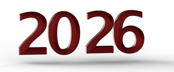 Bold red 2026 text isolated on white background. Perfect for new year greetings, future-themed designs and business pres © vegefox.com