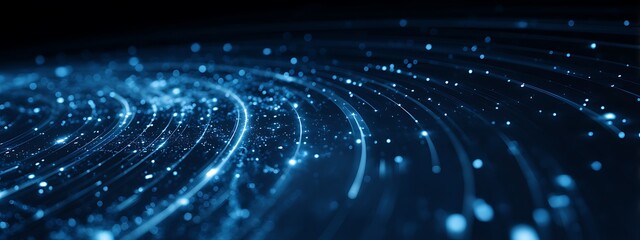 Obraz premium Abstract digital data stream, glowing blue light particles, futuristic technology background