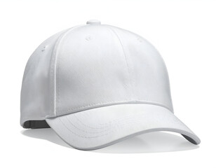 Fototapeta premium Clean, white baseball cap with a curved brim
