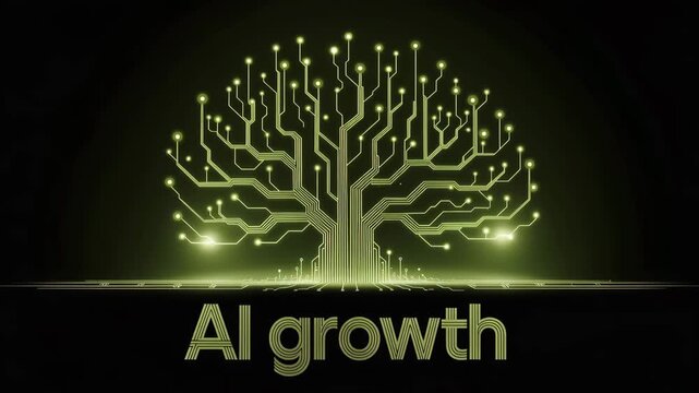 AI Growth Concept: A visual representation of AI growth, depicting an illuminated tree-like structure symbolizing the evolution and expansion of artificial intelligence.