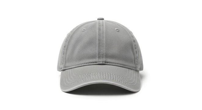Grey woven textured baseball cap, plain white background, mockup design Concept