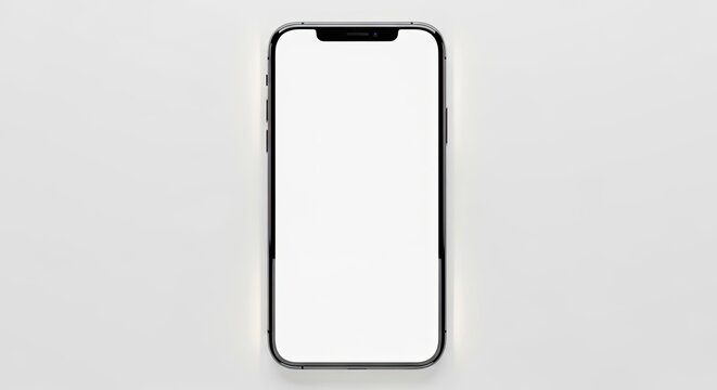 Smartphone with blank white screen on light gray background, app mockup design concept