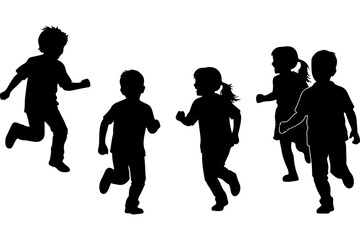 Obraz premium Children Running Silhouettes Vector Illustration