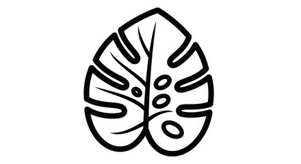 Naklejka premium Detailed illustration of a monstera leaf in black outline on white background with holes and cuts