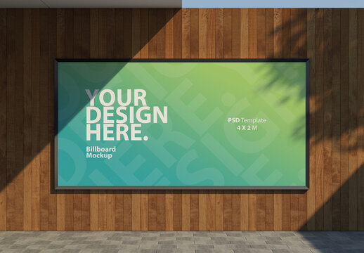 Horizontal Billboard poster frame Mockup on the wooden wall