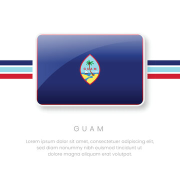 Vibrant 3D glossy button icon of the Guam flag. Features the red-bordered seal with a coconut tree, proa, and Hagta Bay. National Guamanian and Chamorro identity for travel and digital designs.