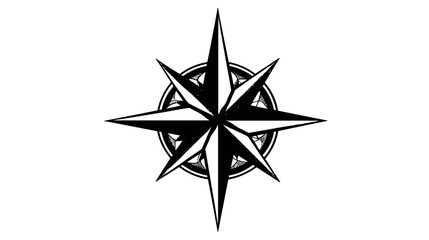 Stylized Black and White Compass Rose Icon. Navigation Symbol for Direction, Travel, Exploration, and Guidance. Vector Graphic.