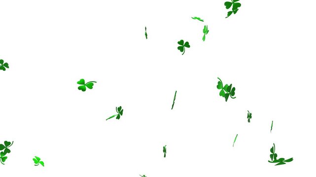 Clover leaves shamrock swirling in the air and gently falling for St. Patrick's Day festive atmosphere on transparent background