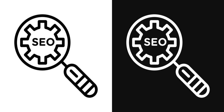 Search engine optimization icons set in black and white thin line stroke
