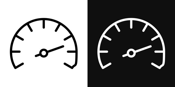 Speedometer icons set in black and white thin line stroke