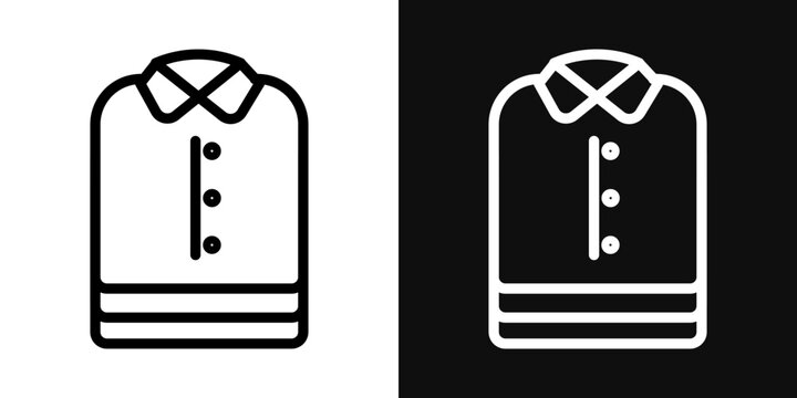 Stack of folded shirts icons set in black and white thin line stroke