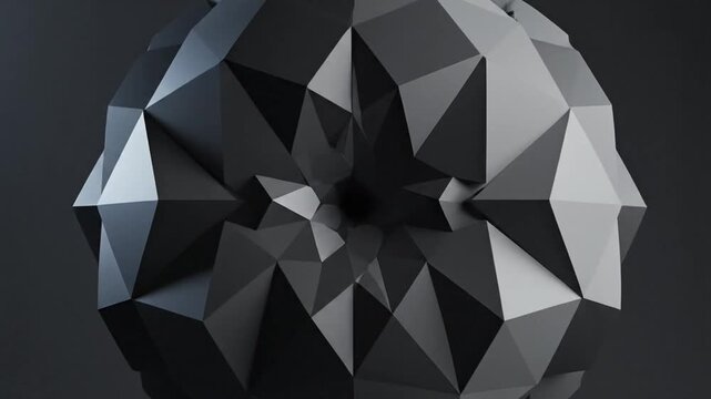 Abstract 3D geometric sphere with sharp facets and dark gray texture