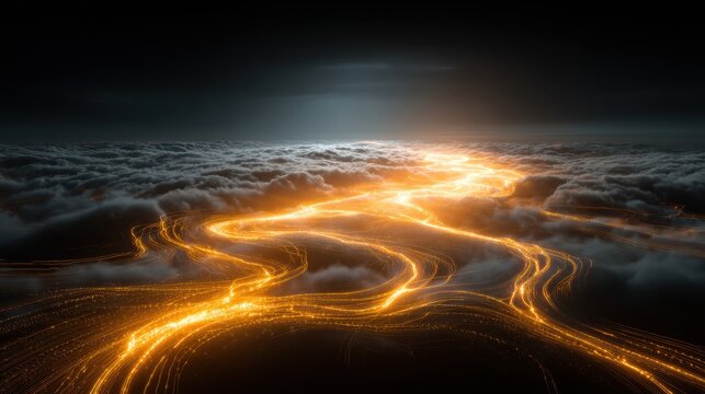 Data streams are converging intensely, representing cloud server infrastructure overload against a dark gradient background.