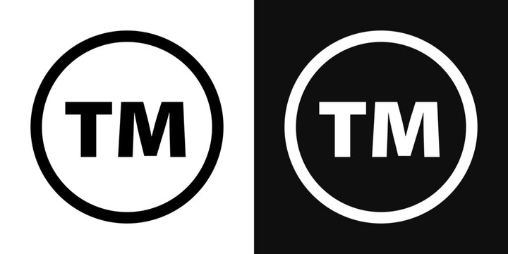 TM trademark icons set in black and white thin line stroke