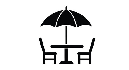 Outdoor cafe table and chairs beneath a parasol silhouette © Rabbi