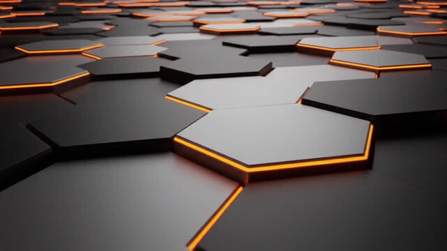 Abstract Hexagonal Grid with Orange Neon Glow - Futuristic Technology Background