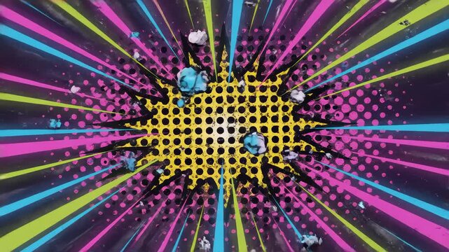 Vibrant and seamless background with anime lines, retro pop art elements, and neon bursts. A perfect blend of nostalgia and digital rebellion for VJ visuals.