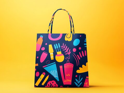 Stylish reusable shopping bag with a vibrant and playful abstract design