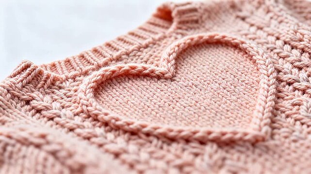 Pink knitted fabric with heart shape