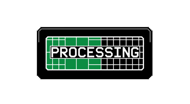 Digital processing indicator with progress bar and the word PROCESSING in a futuristic design