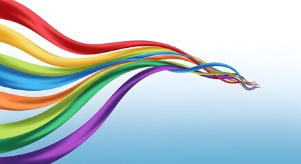 Vibrant rainbow ribbon streams on labor day celebrating workers rights and unity