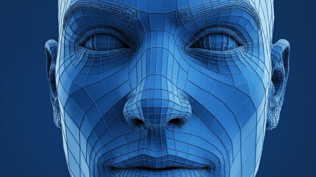 3D Wireframe Human Face, AI, Technology, Futuristic, Blue Digital Portrait