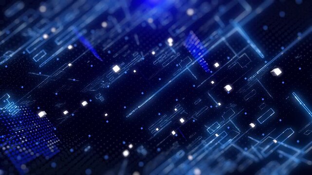 Abstract technology background of digital big data simulation code, speed flicking, running line signal, hud interface system analysis dashboard 4K motion loop background