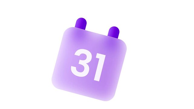 Vibrant purple calendar icon with number 31 4k animated stock video in white color background