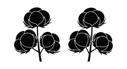 Black and white illustration of cotton plants a striking silhouette © MdRabby