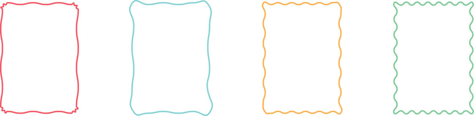 Colorful Decorative Border Frames Set &ndash; Hand Drawn Wavy Rectangle Vector Illustration