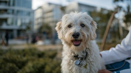 World Veterinary Day concept with veterinarian providing free health checks to community pets in a park, perfect for April animal health awareness, veterinary service, pet care community, modern