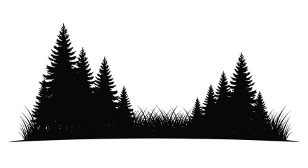 Dark forest landscape with dense trees and ground cover silhouette © MdRabby
