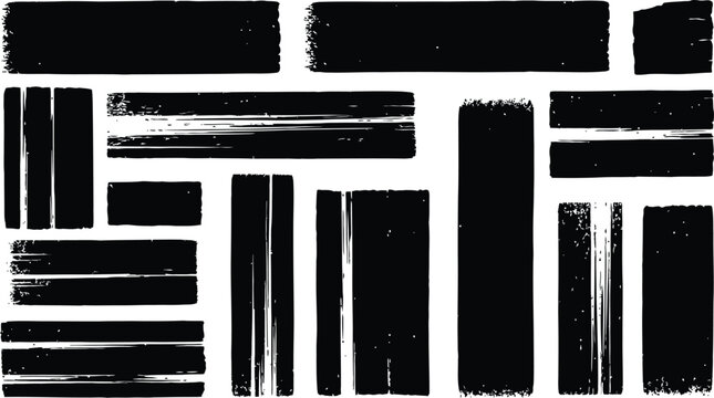 Abstract brushstroke composition with black rectangles