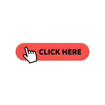 Red click here button with cursor icon, simple and modern design