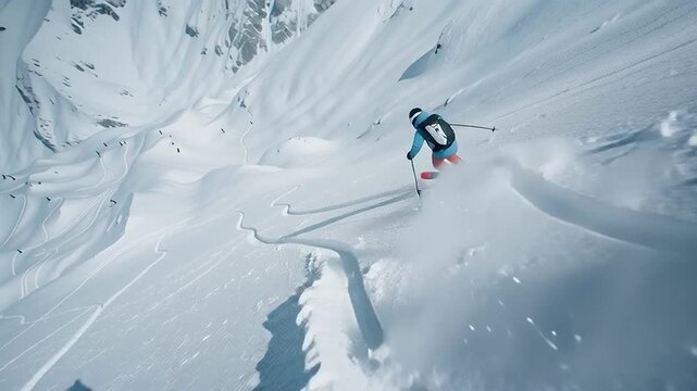 Snowboarder jumping high off mountain ridge