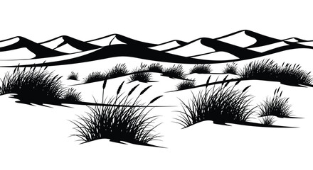Desert landscape with sparse vegetation a striking black silhouette © Golam Rabbi
